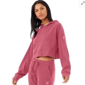 ALO Yoga muse ribbed cropped hoodie raspberry Sorbet XS athleisure